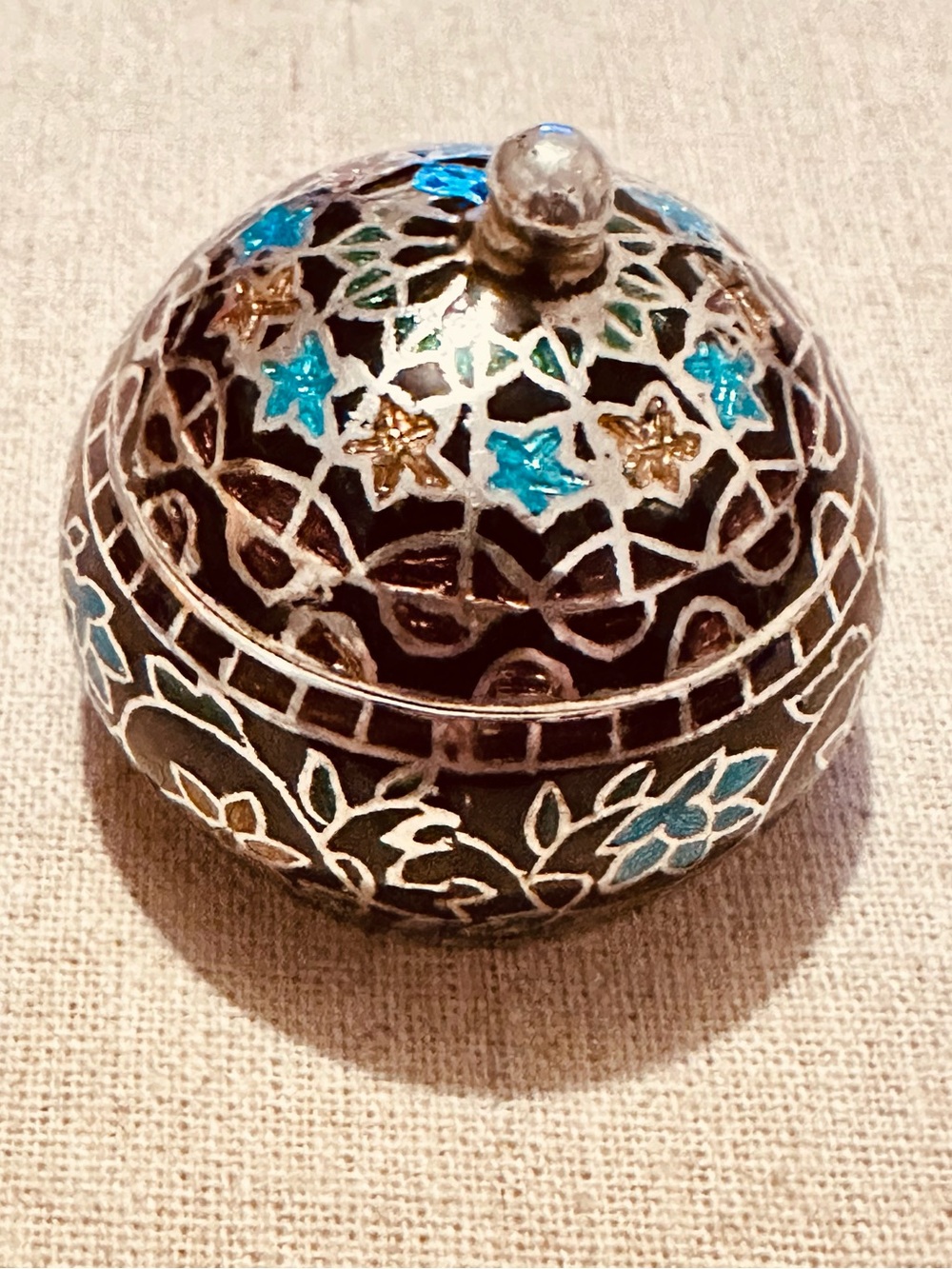 Vintage | Trinket Box | Hand-Painted Turquoise & Black Decorative Trinket Box